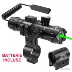 POINTEUR LASER VERT AVEC INTERRUPTEUR DÉPORTÉ MONTAGE RAIL OU LUNETTE + BATTERIE