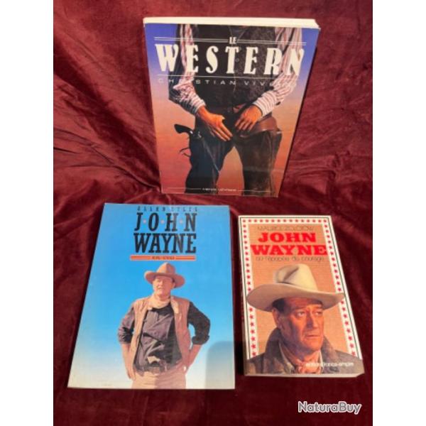 Lot de 3 livres sur John Wayne et le western en franais