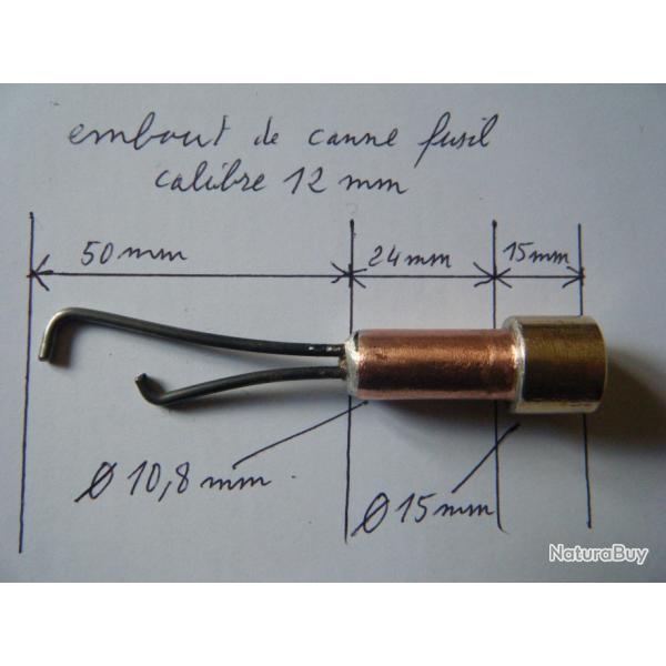 embout de canne fusil cal. 12 mm avec capuchon en caoutchouc