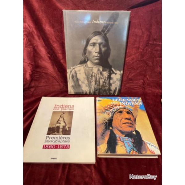 Lot de 3 livres sur les indiens des plaines  premires photographies lgendes des indiens et indiens