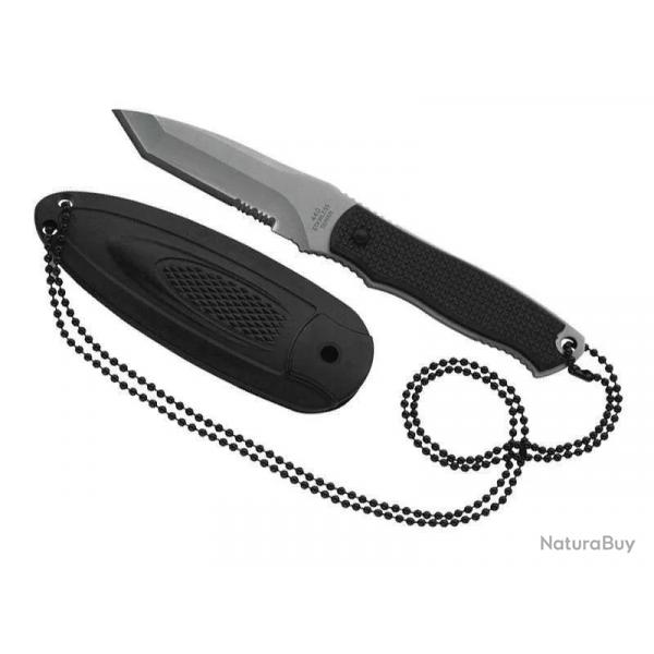 COUTEAU DE COU HERBERTZ NOIR 7 CM 440 SEMI-DENTEE + ETUI