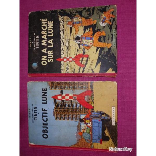 Tintin objectif lune & on a march sur la lune.ditions originale belges 1953 et 1954