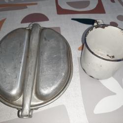 Lot 1 Gamelle Française type US ww2 et 1 tasse/quart émaillé ww1