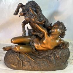 Georges Garreau sculpture en bronze Baccante et chèvres