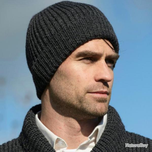 Bonnet chaud homme pure laine mrinos cte simple gris anthracite