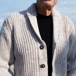 Gilet homme col châle côtelé avec poches en pure laine mérinos beige 2XL