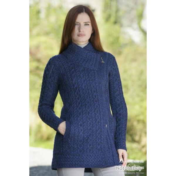 Manteau femme chaud en laine mrinos col et zip asymtrique M (mdium) bleu nuit