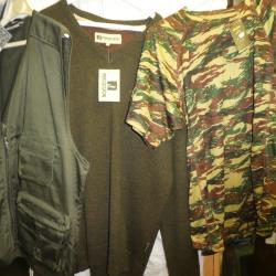 lot gilet chasse, t-shirt,pull taille XL