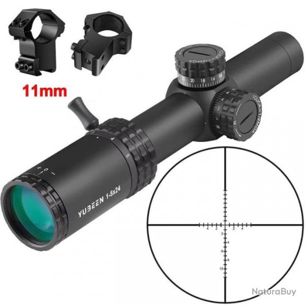 Lunette 1-5x24 AR15 Colliers 11mm chasse tir airsoft tube 30mm grossissement 1-5x tanche compacte