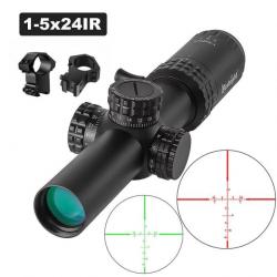 Lunette Visée 1-5X24 Réticule Illuminé RougeVert Colliers 11mm chasse tir AR15 étanche Bestsight