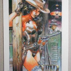 Colt frontier Winchester western pin up girl ex libris  signé superbe et très RARE ???