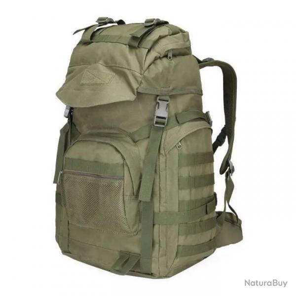 Grand Sac  Dos Tactique MOLLE 60L pour Voyage Sports de Plein Air et Camping Vert