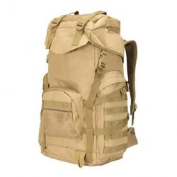 Grand Sac à Dos Tactique MOLLE 60L pour Voyage Sports de Plein Air et Camping Kaki