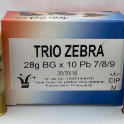 10 CARTOUCHES JOCKER TRIO ZEBRA 28G CAL 20/70 PLOMB 8/9/10