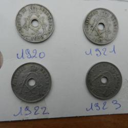 lot de 4 anciennes pièces de 25 centimes belges 1920 à 1923