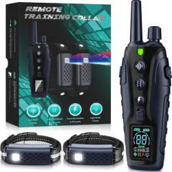 2 X Colliers de Dressage Electrique pour Chien avec choc Vibrant Télécommande Etanche 1000M Noir