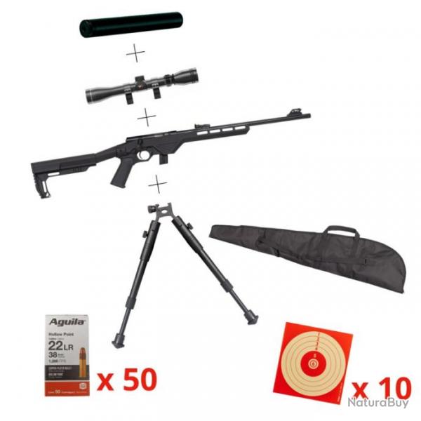 CARABINE CITADEL TRAKR 22LR + FOURREAU + MODERATEUR + BIPIED + 10 CIBLES + 50 MUNITIONS + LUNETTE