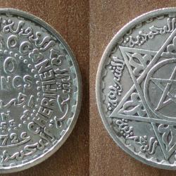 Maroc 100 Francs 1953 1372 Piece Argent Empire Cherifien Roi Mohammed V