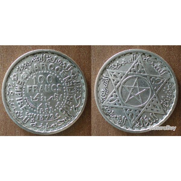 Maroc 100 Francs 1953 1372 Piece Argent Empire Cherifien Roi Mohammed V