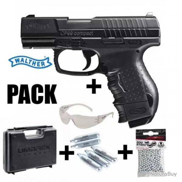 PACK PISTOLET WALTHER CP99 Noir - 4.5mm BB - CO