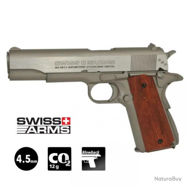 PISTOLET SWISS ARMS 1911 SEVENTIES - Culasse mobile - 4.5mm BB - CO / 1.6J