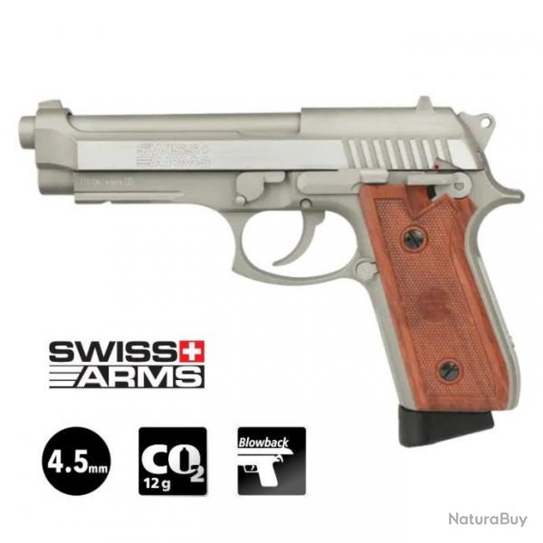 PISTOLET SWISS ARMS P92 Stainless - Culasse mobile - 4.5mm BB - CO / 1.6J