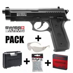 PACK PISTOLET SWISS ARMS SA 92 Noir - 4.5mm BB - CO²