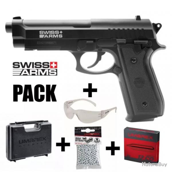 PACK PISTOLET SWISS ARMS SA 92 Noir - 4.5mm BB - CO