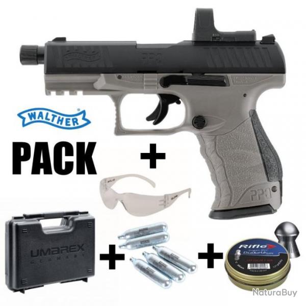 PACK PISTOLET WALTHER PPQ M2 Q4 TAC COMBO 4.6" Gris VISEUR RDS 8 - 4.5mm Plomb