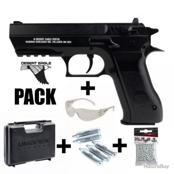 PACK PISTOLET DESERT EAGLE BABY Noir - Culasse fixe - 4.5mm BB - CO / 2.8J