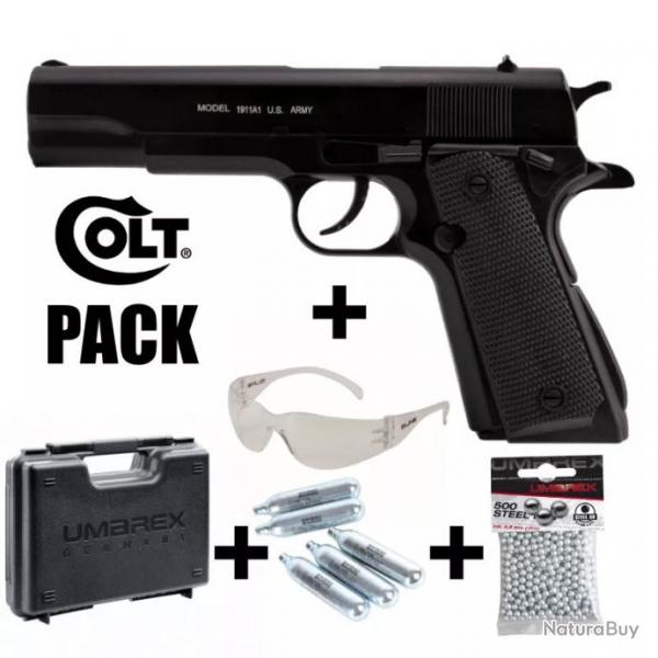 PACK PISTOLET COLT 1911 Auto Ordonance Noir - 4.5 mm BB - CO / 2.5J