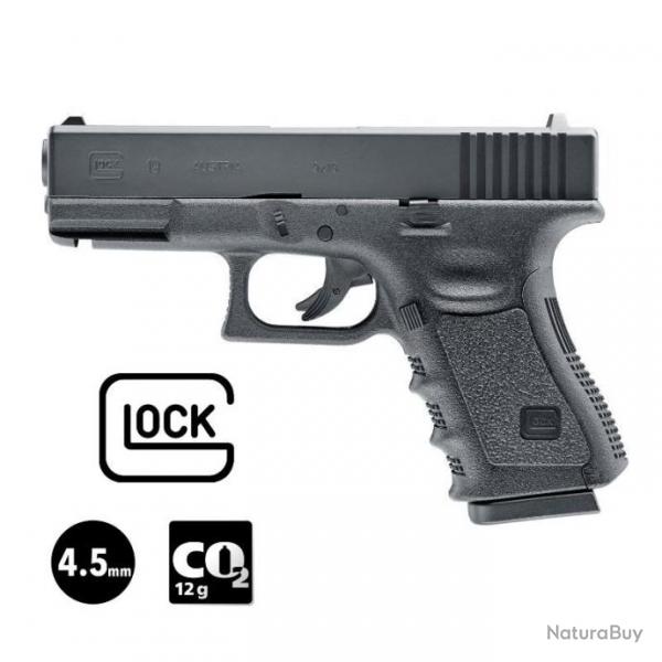 PISTOLET GLOCK 19 Noir - Culasse fixe - 4.5 mm BBs - CO 3J