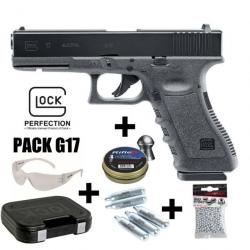 PACK PISTOLET GLOCK 17 Noir - 4.5 mm BBs ou Plombs - CO² 3J