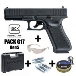 PACK PISTOLET GLOCK 17 Gen5 Noir - 4.5 mm Plombs - CO² 3J