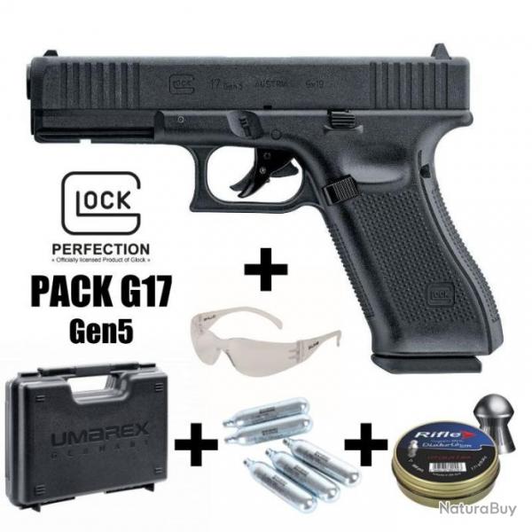 PACK PISTOLET GLOCK 17 Gen5 Noir - 4.5 mm Plombs - CO 3J