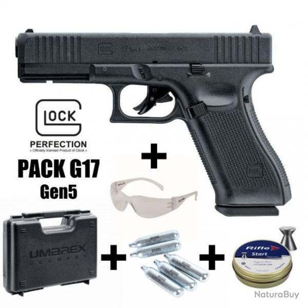 PACK PISTOLET GLOCK 17 Gen5 Noir - 4.5 mm Plombs - CO 3J