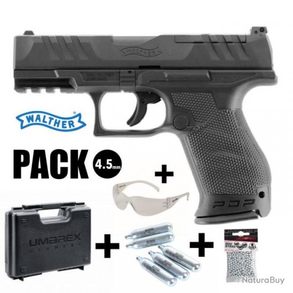 PACK PISTOLET WALTHER PDP COMPACT 4" Noir - 4.5mm BB CO