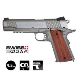 PISTOLET SWISS ARMS 1911 RAIL GUN Silver Blowback 4.5mm CO2