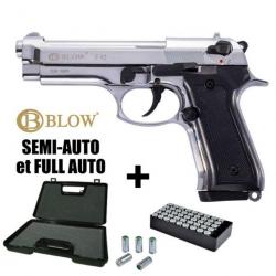 PISTOLET A BLANC BLOW F92 FULL AUTO - 9MM PAK Chrome brillant