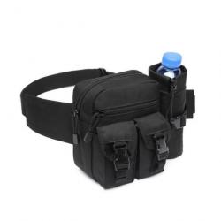 Sac de Ceinture Banane Etanche Tactique Militaire + Poche de Bouteille d'eau randonnée camping Noir