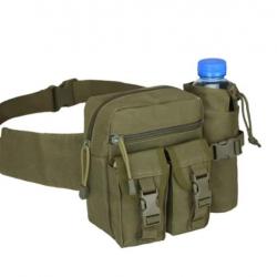 Sac de Ceinture Banane Etanche Tactique Militaire + Poche de Bouteille d'eau randonnée camping Vert