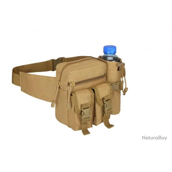 Sac de Ceinture Banane Etanche Tactique Militaire + Poche de Bouteille d'eau randonne camping Kaki