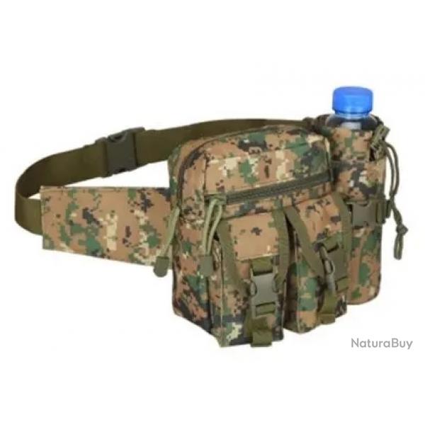 Sac de Ceinture Banane Etanche Tactique Militaire + Poche Bouteille d'eau randonne camping Jungle