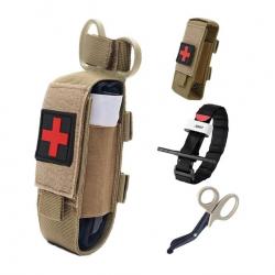 Ensemble Garrot + Porte-garrot velcro beige + ciseaux médicaux beige + patch croix rouge/noir