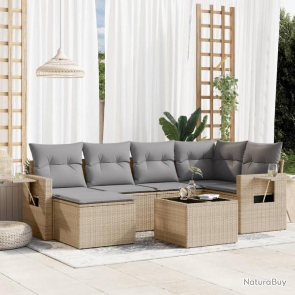 Salon de jardin avec coussins 7 pcs beige rsine tresse