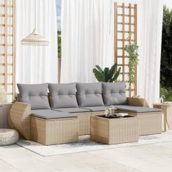 Salon de jardin avec coussins 7 pcs beige résine tressée