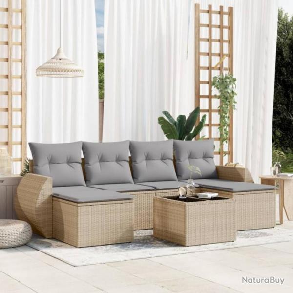 Salon de jardin avec coussins 7 pcs beige rsine tresse