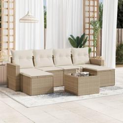 Salon de jardin avec coussins 7 pcs beige résine tressée