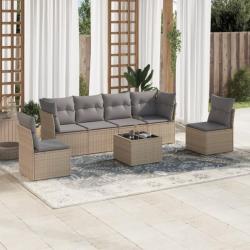 Salon de jardin avec coussins 7 pcs beige résine tressée