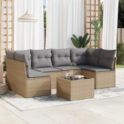 Salon de jardin avec coussins 7 pcs beige résine tressée